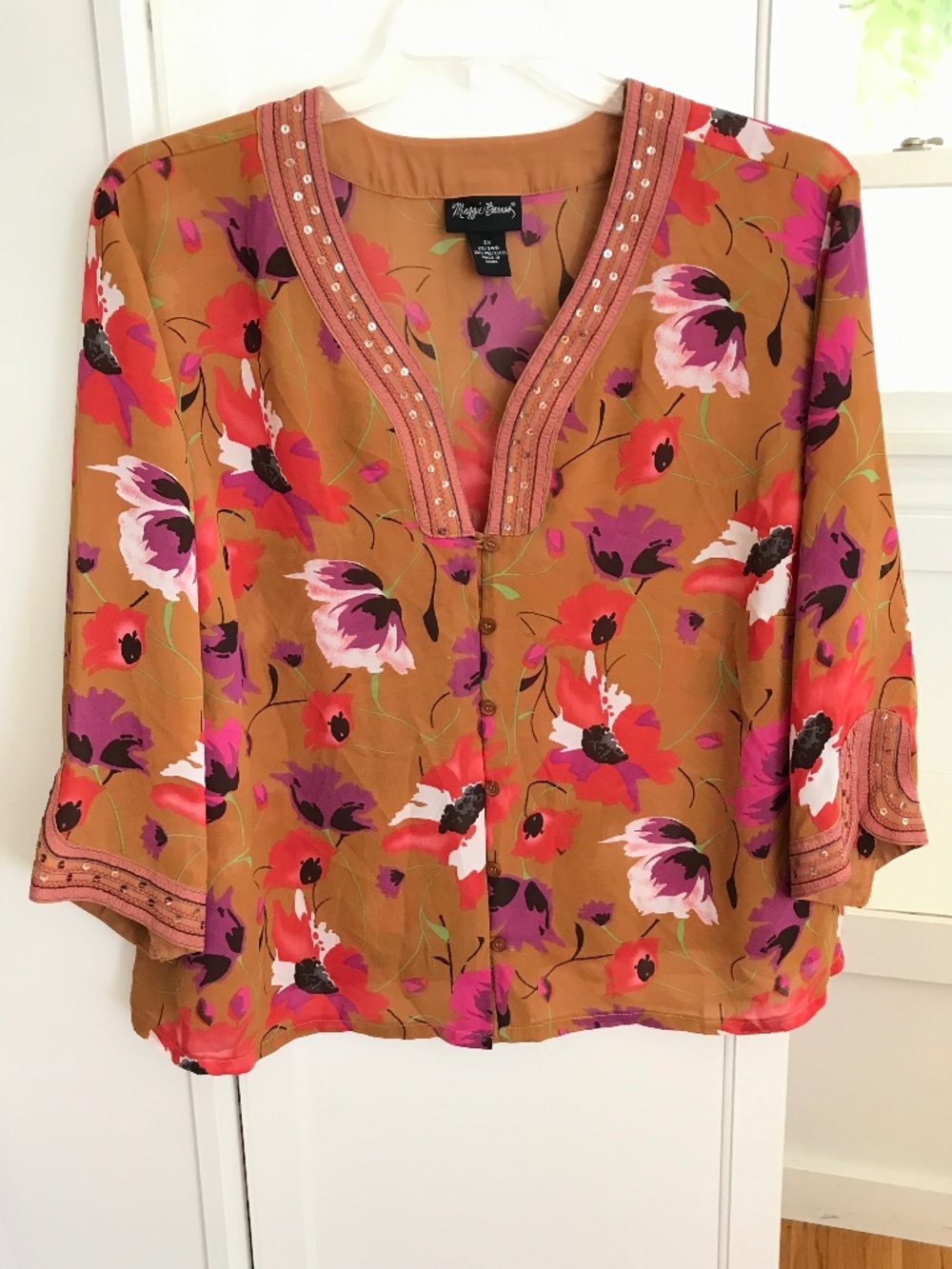 MAGGIE BARNES Floral Flowy Blouse Boho Peasant Women’s Plus Size 2X